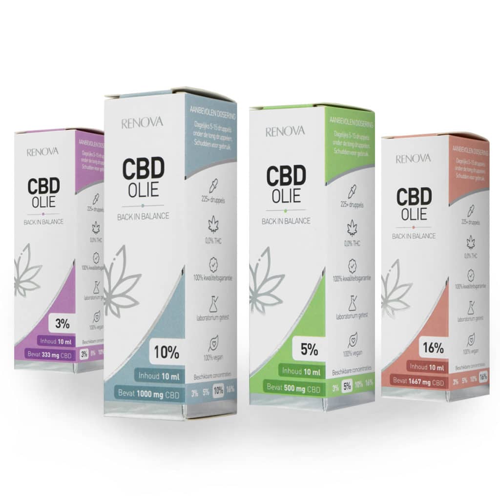 three boxes of cbd oil on a white background.