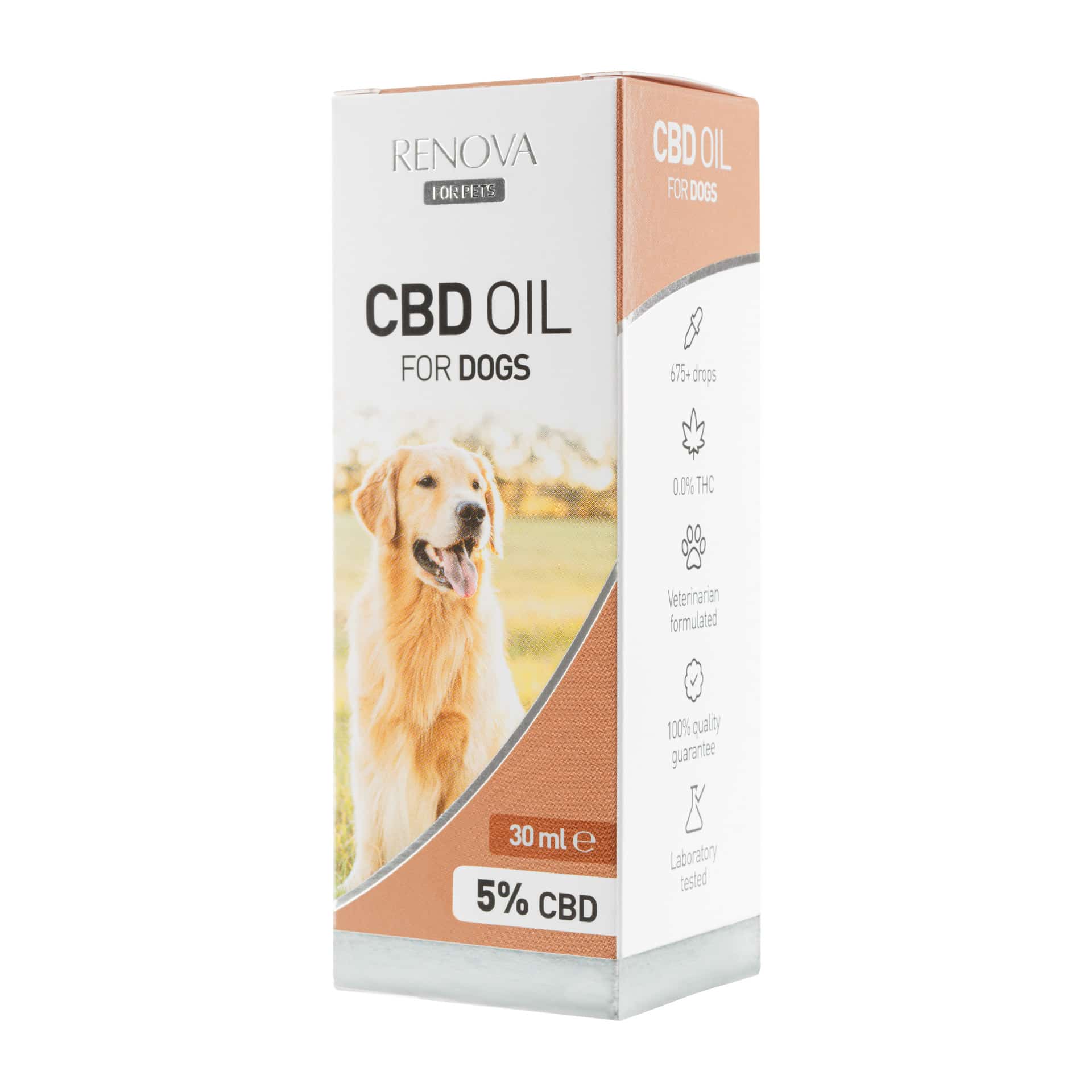 A bottle of Renova - CBD oil 5% for dogs (30ml).