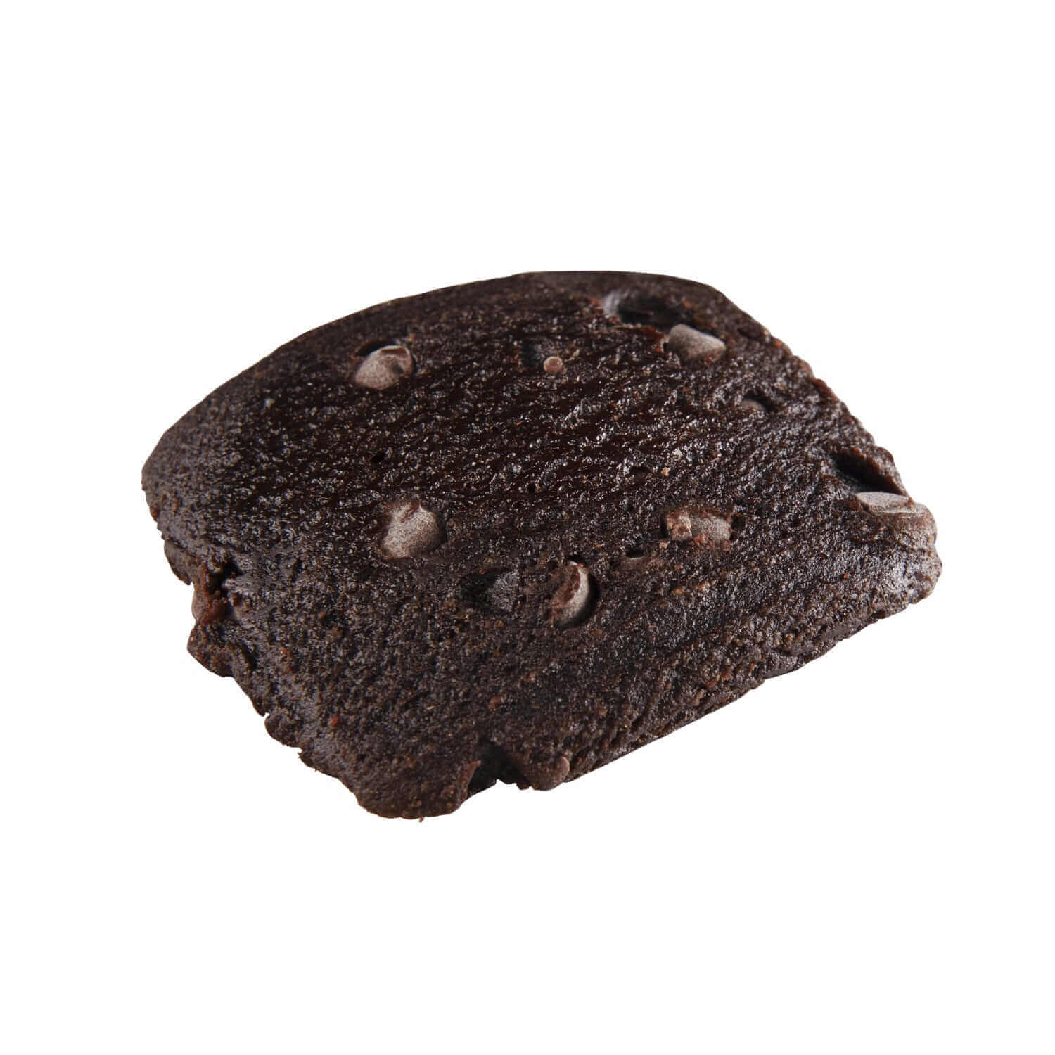 A close up of a CBD brownie on a white background.