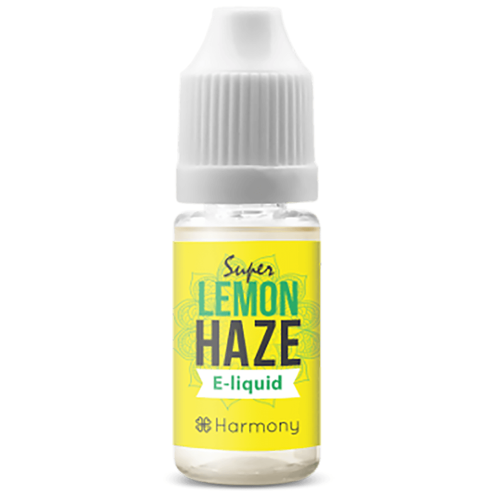 A bottle of Harmony E-liquid 100mg CBD - Lemon Haze (10ml).