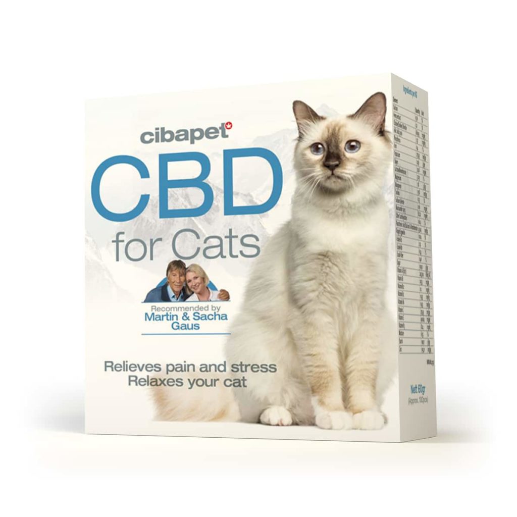 a box of cbd for cats on a white background.