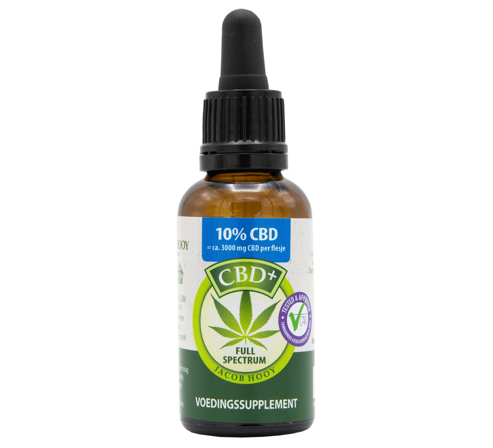 A Jacob Hooy CBD Oil 10% (30ml) bottle sitting on a white background.