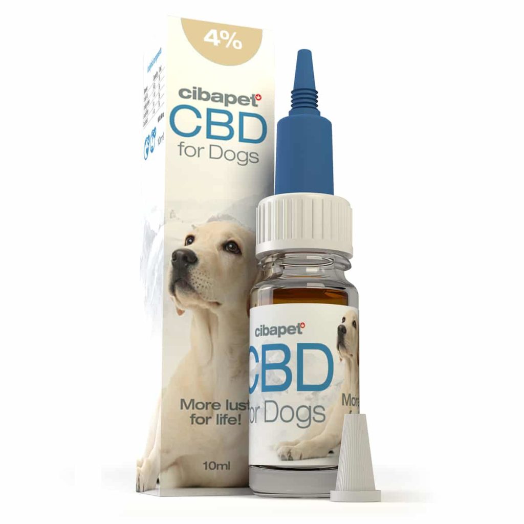 a bottle of cbd for dogs next to a box.