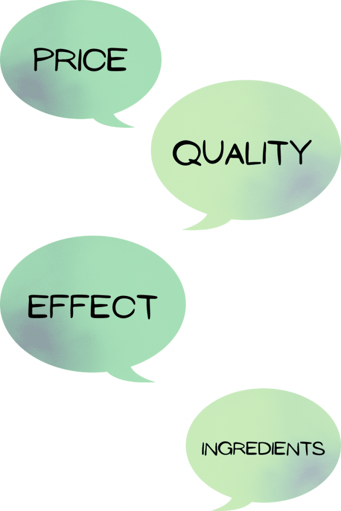 a couple of speech bubbles that say price and quality.