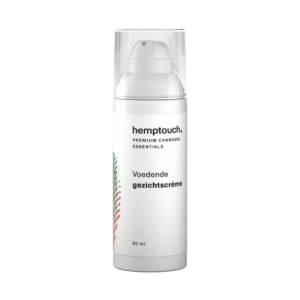 a close up of a bottle of Hemptouch nurturing face cream with CBD (50 ml/50 mg) on a white background.