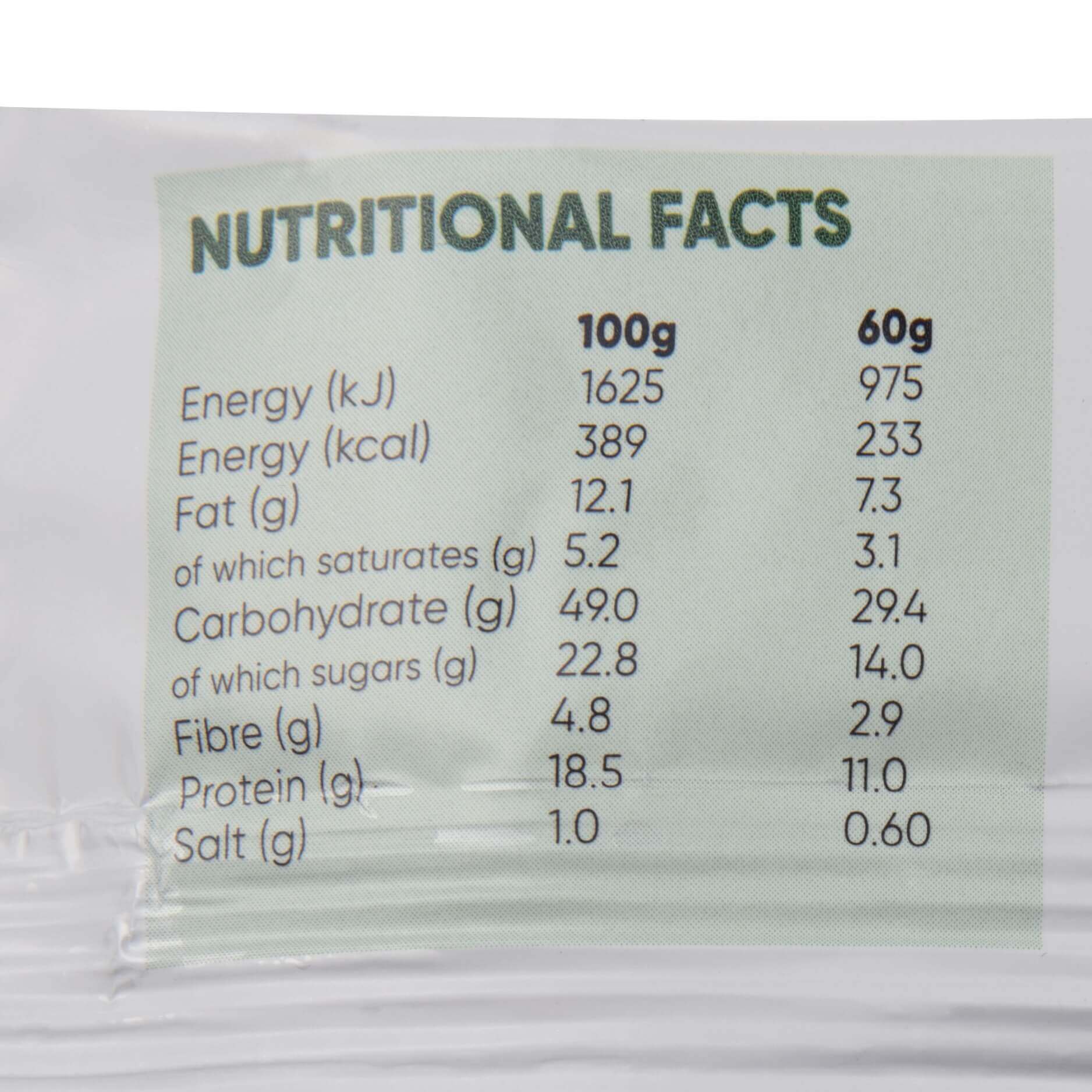 A package of nutritional information on a white background for CBD brownies.