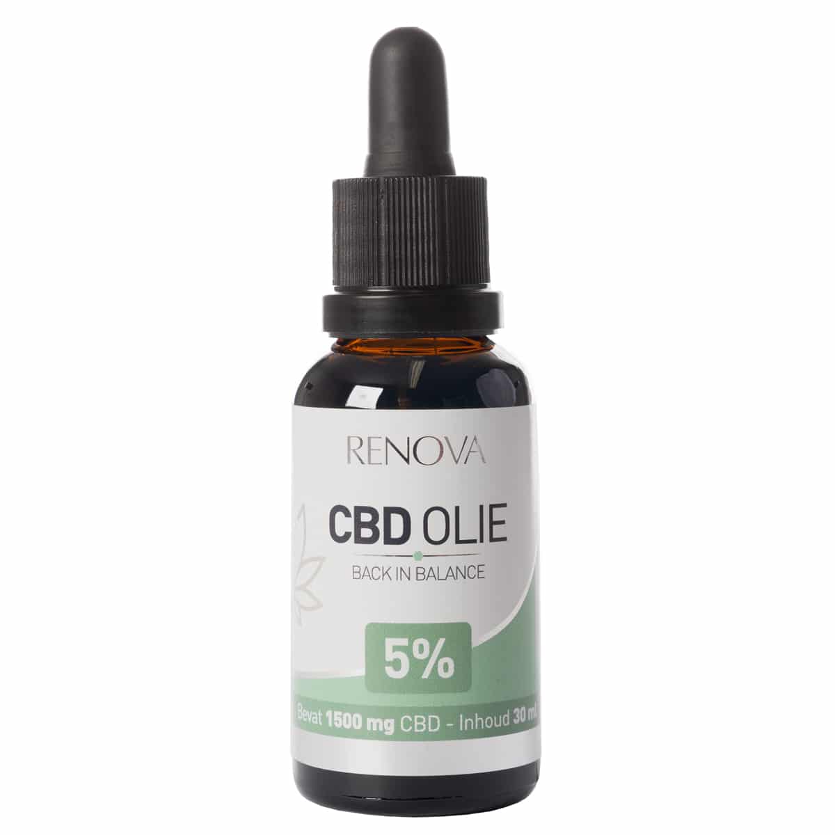 A Renova CBD oil 5% (30 ml) bottle on a white background.