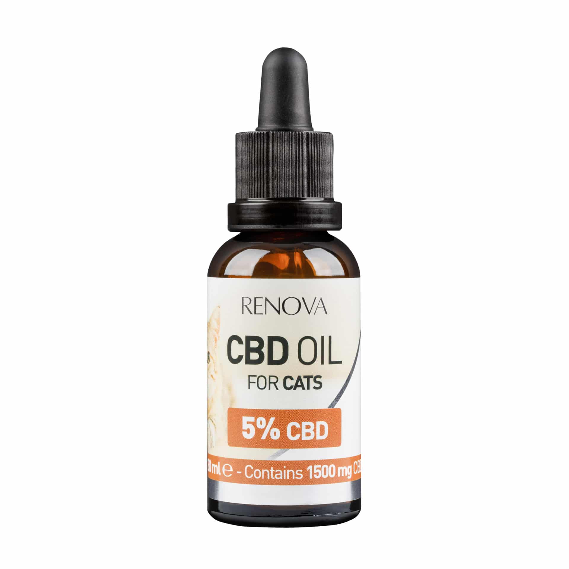 A bottle of Renova - CBD oil 5% for cats (30ml).