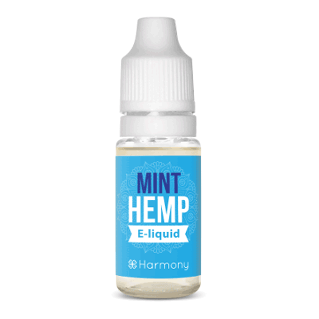 a bottle of Harmony E-liquid 600mg CBD - Mint (10ml).