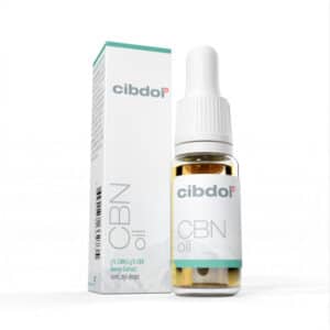 A bottle of Cibdol - 5% CBN and 2,5% CBD oil (10ml) alongside its packaging box.