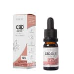 A bottle of Renova CBD oil 16% next to a box of Renova CBD oil 16%.