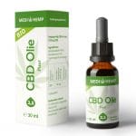 A Medihemp CBD Oil Pure 2,5% (30ml) bottle next to a box.