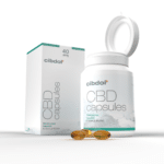 a bottle of Cibdol 40% CBD softgels capsules (60 pieces – 66.6 mg) next to a box.