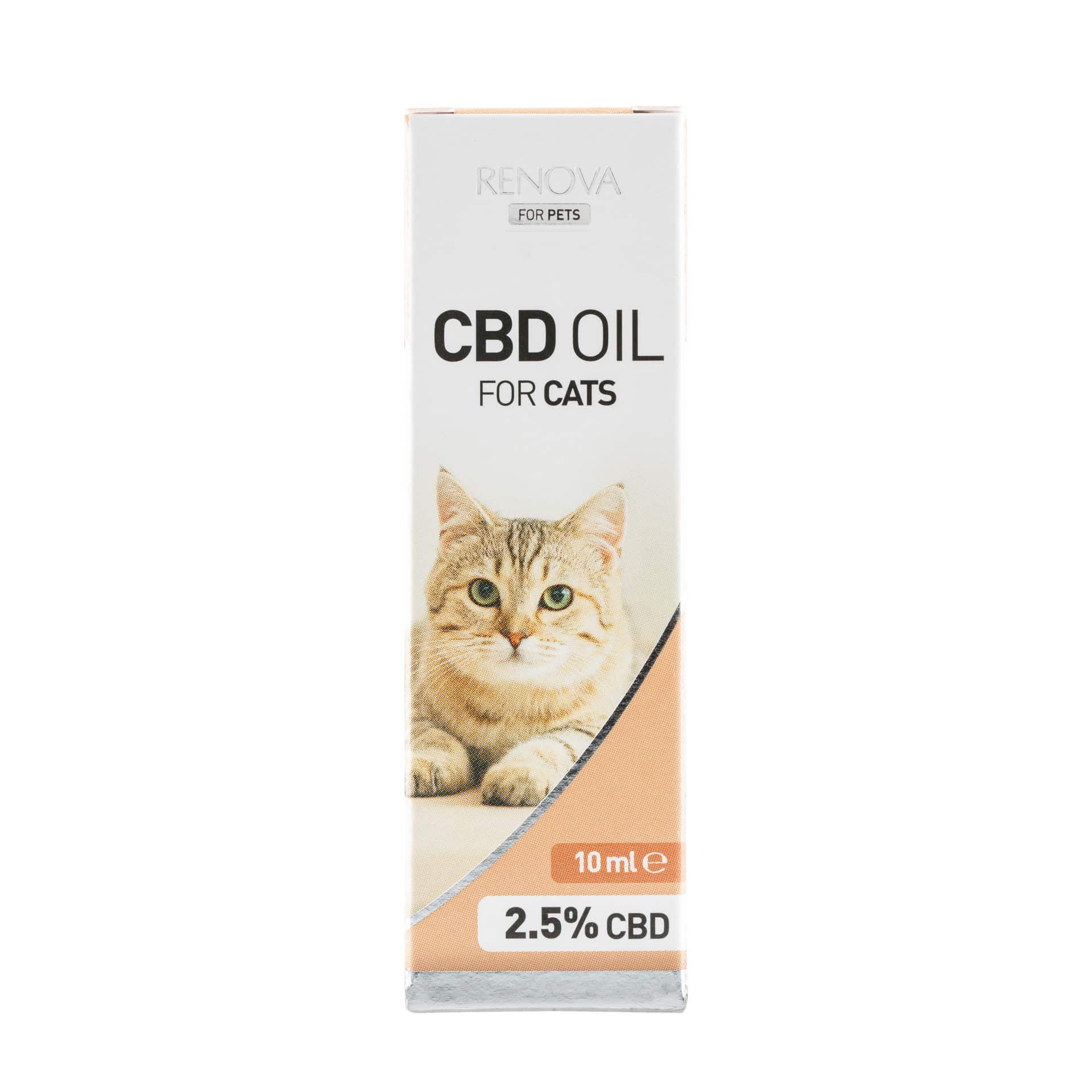 A Renova - CBD oil 2,5% for cats (10ml) on a white background.