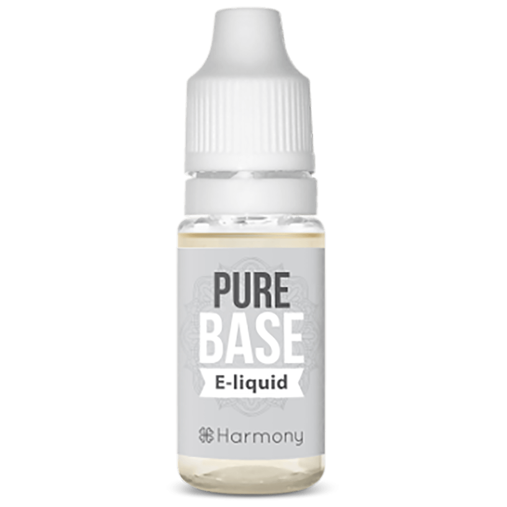 A bottle of Harmony E-liquid 100mg CBD - Base (10ml) with the words pure base e-liquid.