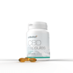a bottle of Cibdol 40% CBD softgels capsules (60 pieces – 66.6 mg) on a white surface.