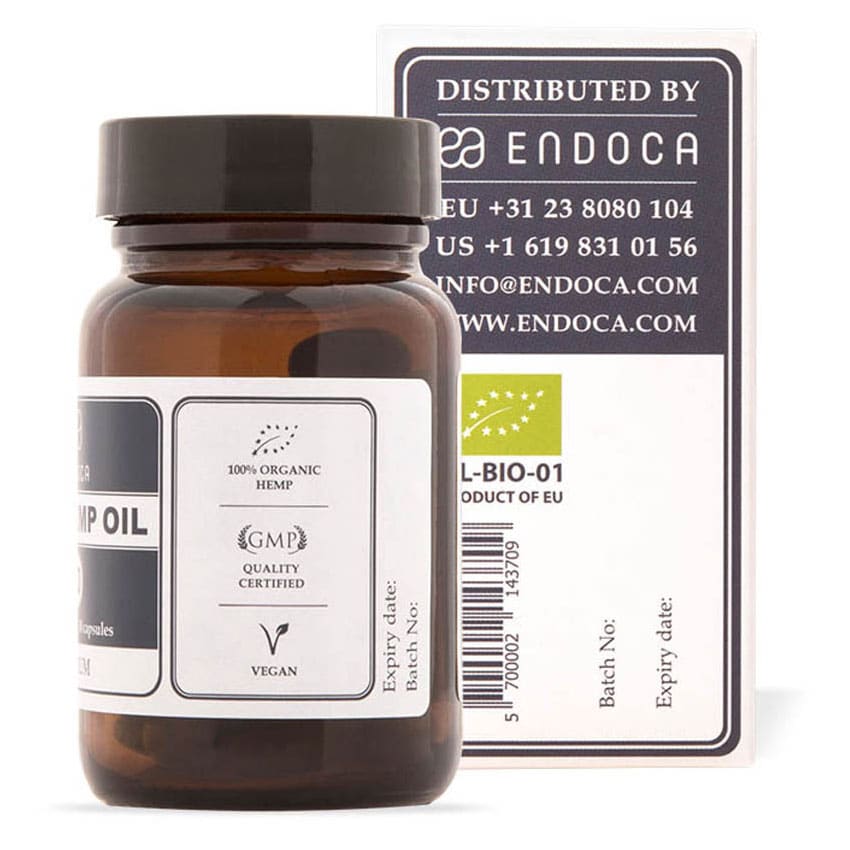 a box of Endoca CBD Capsules 3% (30 pcs) next to another box of Endoca CBD Capsules 3% (30 pcs).