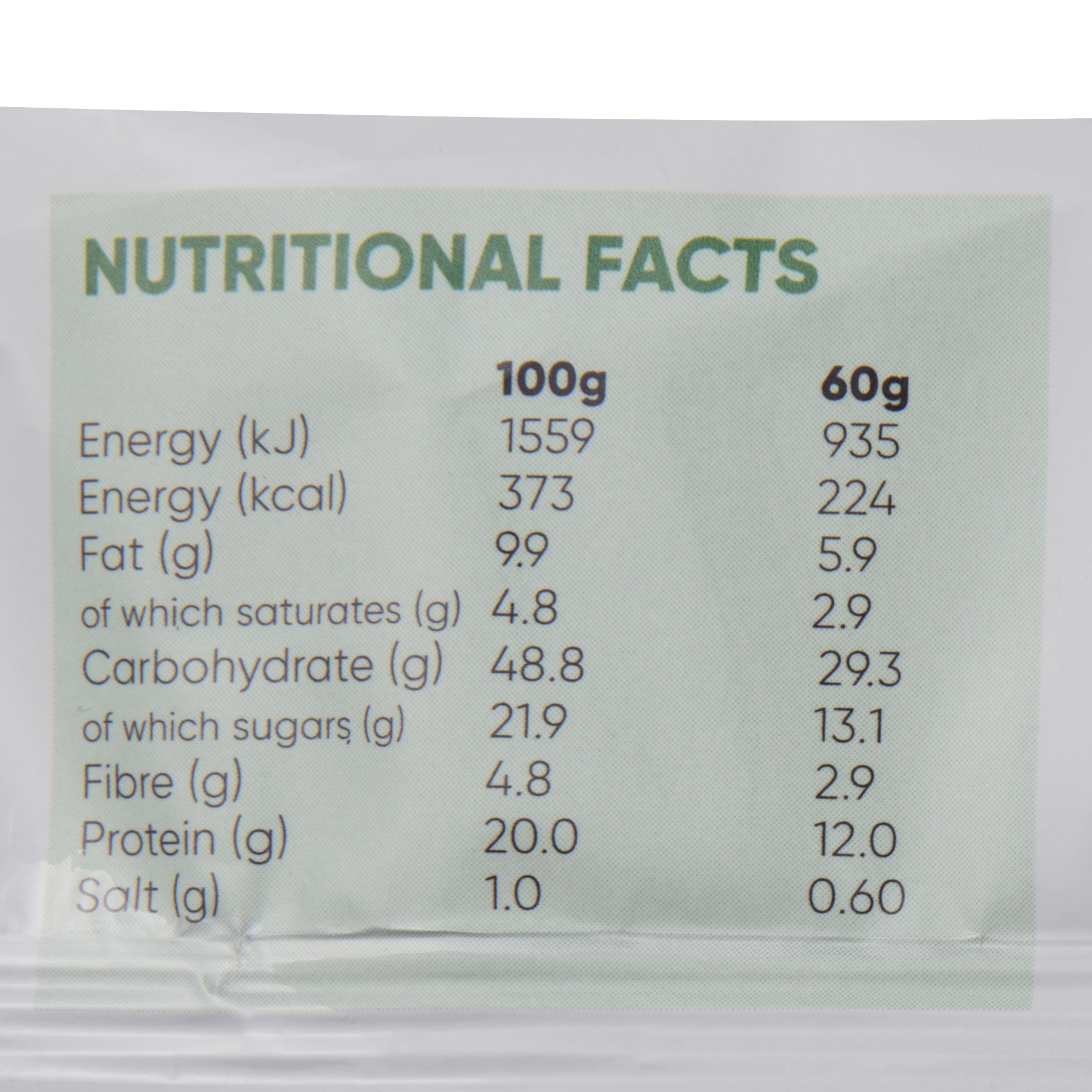 A package of nutritional information on a white background for CBD cookies.