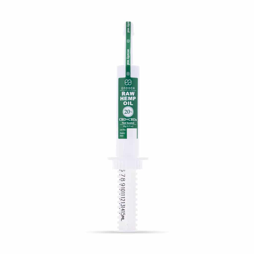 A tube of Endoca CBD Paste 20% (2000mg CBD) - BBE DATE 03-2023 on a white background.