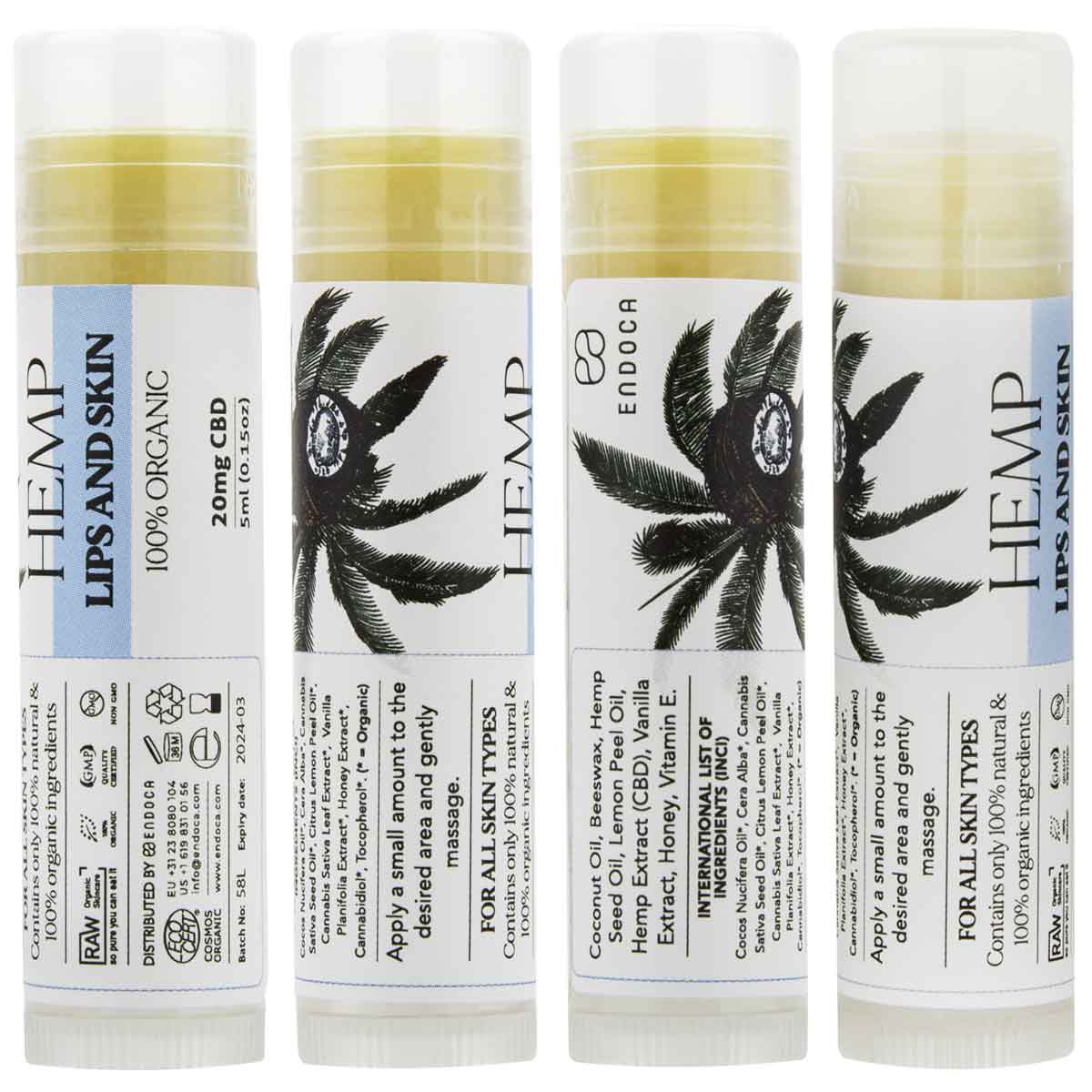 Three Endoca CBD lip balms.