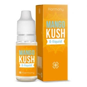 A bottle of Harmony E-liquid 100mg CBD - Strawberry (10ml) next to a box.