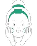 Illustration of a person with a bun and headband applying skincare product to their cheeks using both hands.