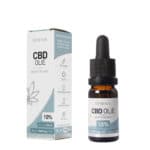 A bottle of Renova CBD oil 10% next to a box.