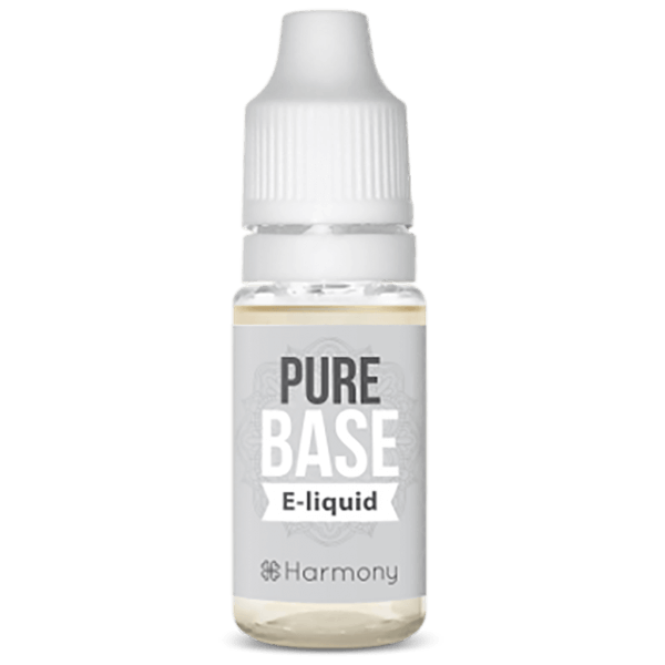 A bottle of Harmony E-liquid 1000mg CBD - Base (10ml) with the words pure base e-liquid.