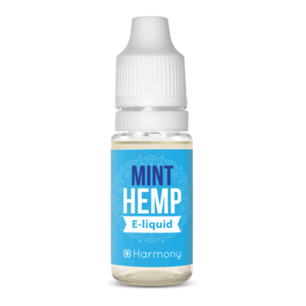 a bottle of Harmony E-liquid 100mg CBD - Mint (10ml).