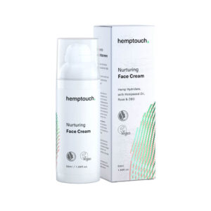 Hemptouch Nurturing Face Cream with CBD (50 ml/50 mg), BBE DATE 11-2023, includes hemp hydrolate, hempseed oil, rose and is vegan and eco-friendly. Packaging: 50 ml (1.69 fl.oz).